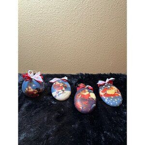 Vintage 1993 Coca-Cola Brand Santa Ornaments Set Of 4 Round And Oval